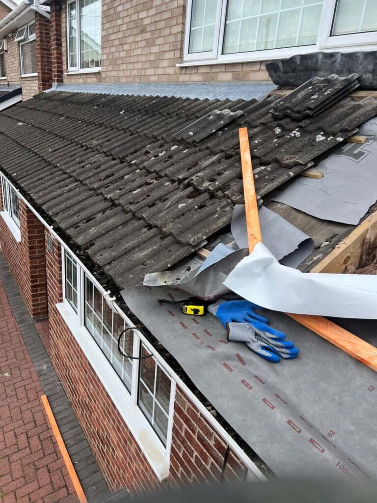 This is a photo of a pitched roof which is being repaired. The existing roof was leaking badly. Works carried out by Ruddington Roofing Repairs